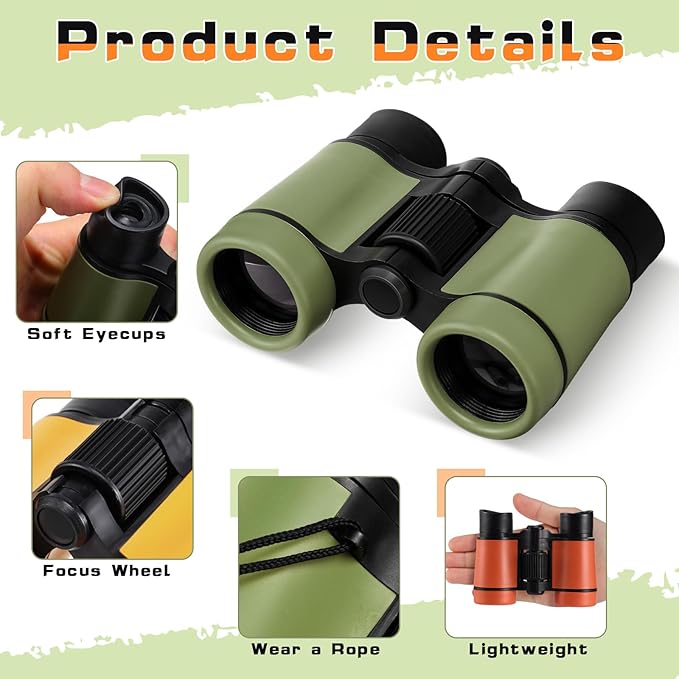 6 Pack Kid Binoculars Shockproof Mini Compact Binoculars Toys for Girls Boys Small Folding Telescope for Bird Watching Educational Learning Camping Birthday Gifts
