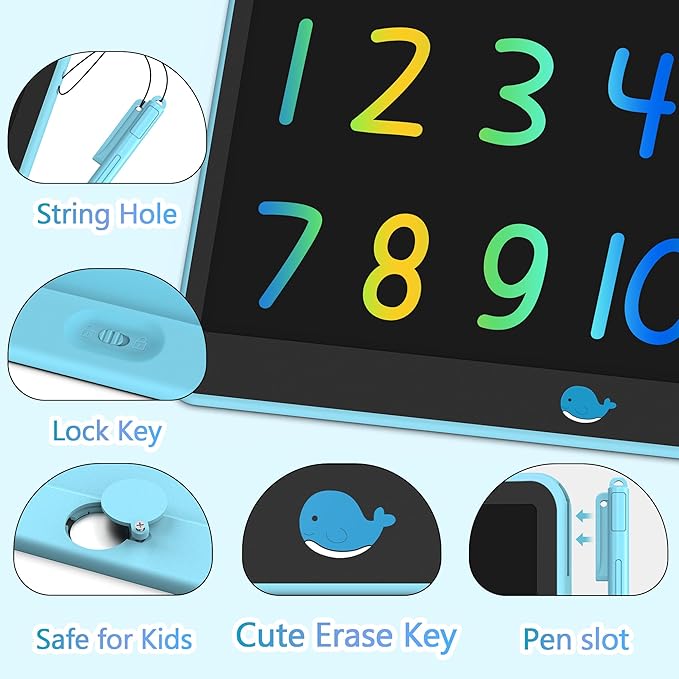 Hockvill LCD Writing Tablet for Kids 16 Inch, Toys for Girls Boys Drawing Pad for 3 4 5 6 7 8 Year Old Kid, Toddler Magnetic Doodle Board Travel Essentials Christmas Birthday for Children (Blue)