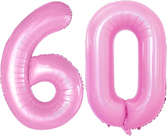 GOER Number 60 Balloons for 60th Birthday Party Decorations,42 Inch Jumbo Foil Helium Balloons for 60th Anniversary (Light Pink)