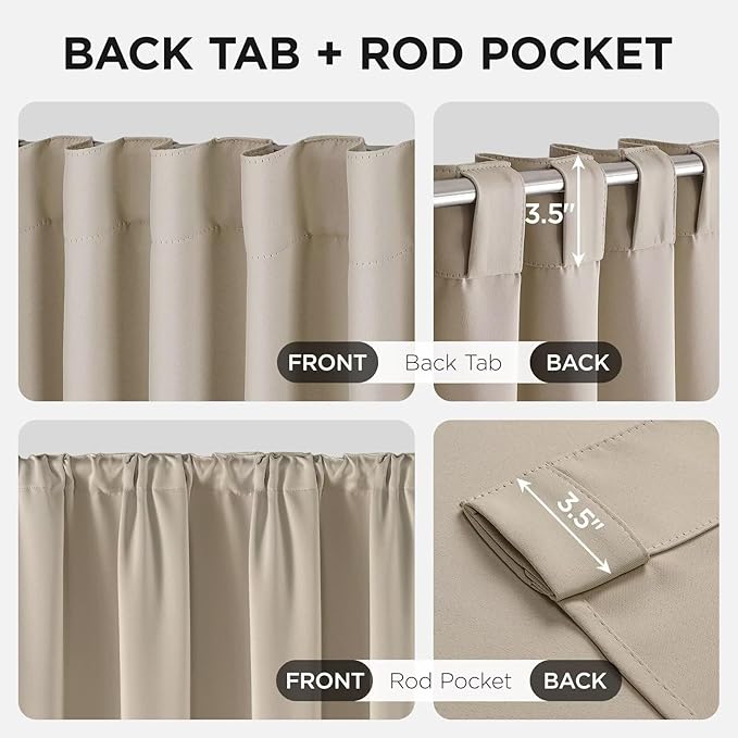 Joydeco 72 Inch Blackout Curtains for Bedroom, Thermal Insulated Black Out Curtains, Room Darkening Drapes for Living Room Window Rod Pocket Back Tab (W37 x L72 Inch, Light Beige)