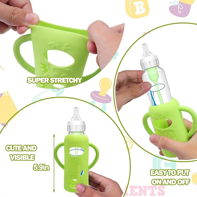 4 Pack Silicone Sleeves for Dr. Brown's Glass Baby Bottles - Drop Protection Baby Bottle Sleeves,Compatible with Dr. Brown's Newborn Glass Bottles,with Silicone Handles,8 oz