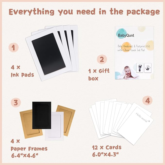 Inkless Baby Hand and Footprint Kit,Clean-Touch Ink Pad Kit,Safe No Mess Printing Infant Hand Foot Stamp,4 Pack Newborn Inkless Print Pads Best Keepsake or Gifts for Family