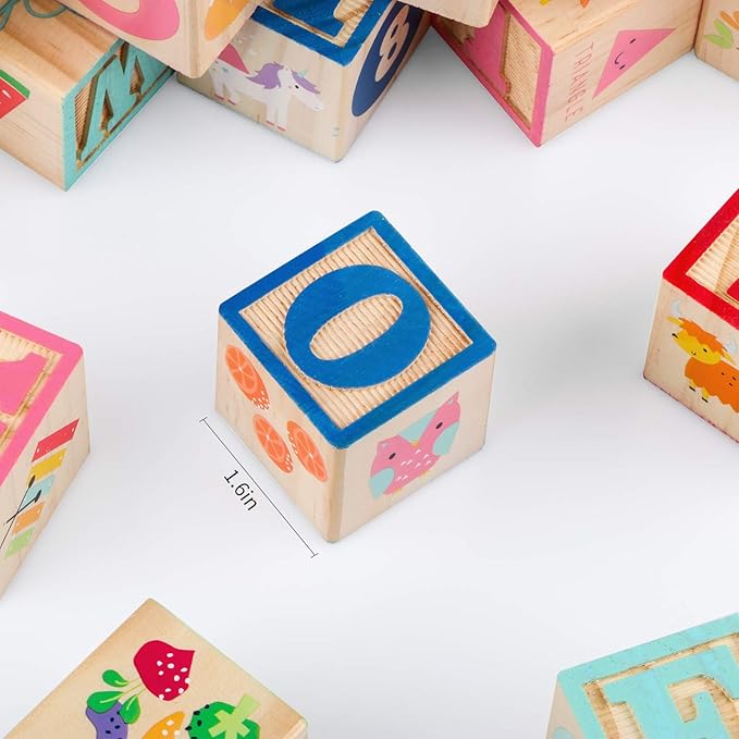 Joqutoys ABC Wooden Building Blocks for Toddlers 1-3 Large, 26 PCS Alphabet & Number Stacking Blocks, Educational Learning Toys for Boys Girls Kids Gifts 1.65''