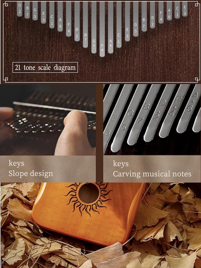 Kalimba Thumb Piano, 21 Keys, Musical Instruments Gift Set with Tune Hammer, Music Book, Carrying Bag