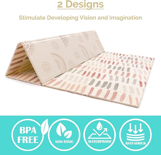 JumpOff Jo - Extra Large Waterproof Foam Padded Play Mat for Infants, Babies, Toddlers, Play Pens & Tummy Time, Foldable Activity Mat, 77 x 70 x 0.6 inches