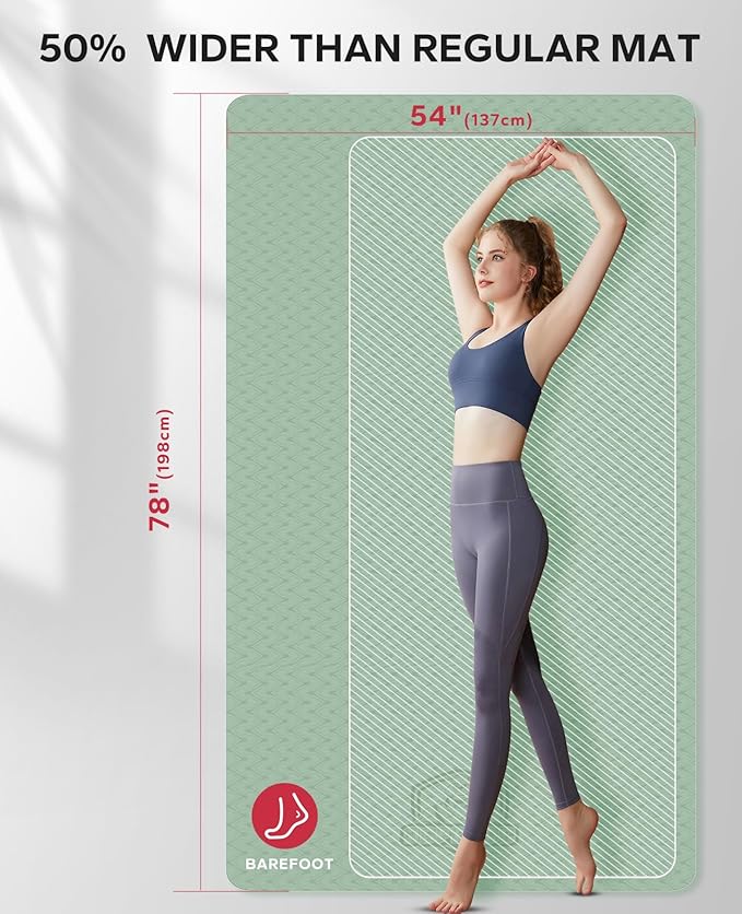 HAPBEAR Extra Large Yoga Mat - 72"x48"/78"x54", 1/4" & 1/3" Thick, Non-Slip, Durable, Eco-Friendly, Wide Exercise Mat for Home Workouts, Yoga, Pilates, Stretching, Meditation (Barefoot Exercise)