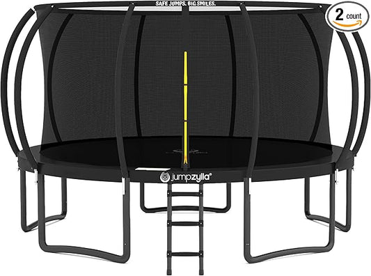 JUMPZYLLA Trampoline Outdoor 8FT 10FT 12FT 14FT 15FT 16FT with Enclosure and Ladder, ASTM Approved Recreational Trampoline for Kids and Adults, Anti-Rust Coated Frame
