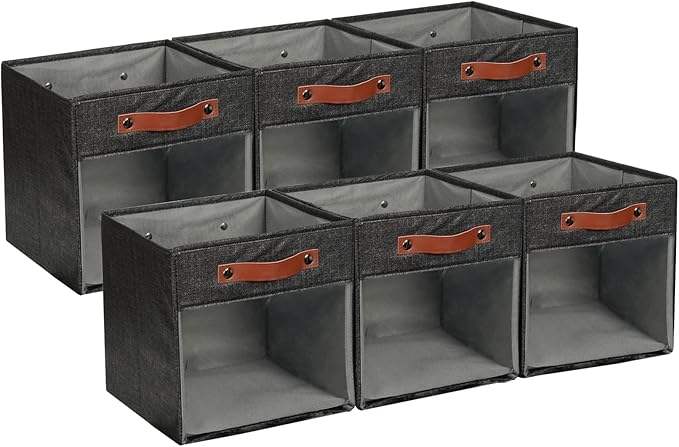 HNZIGE Fabric Cube Storage Bins 11 x 11, Collapsible Storage Cubes Bins for Storage Shelves,Foldable Cube Storage Bins for Storage, Cubby Closet Clear Bins for Storage Blanket(Prints Black 6PCS)