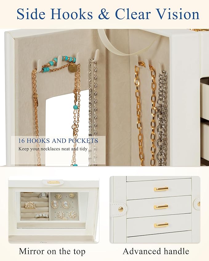 AKOZLIN Jewelry Box 6-Tier Organizer Functional 360° Rotating Jewelry Storage Case for Women Girls Ring Necklace Earring Bracelet Holder with Mirror