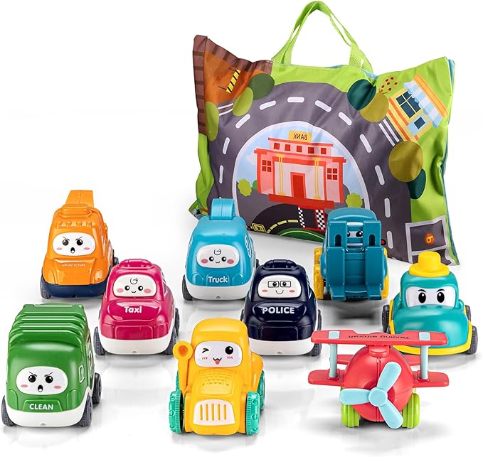 ALASOU 9 PCS Baby Cranes Car Toys with Playmat/Storage Bag|1st Birthday Gifts for Toddler Toys Age 1-2|Baby Toy for 1 2 Year Old Boy|1 2 Year Old Boy Birthday Gift for Infant 12 18 Months