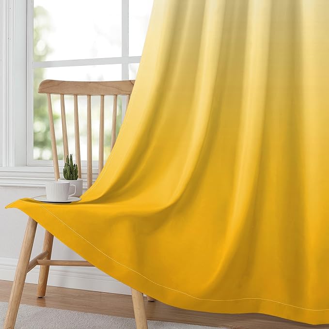 HOMEIDEAS Mustard Yellow Ombre Blackout Curtains 52 X 84 Inch Length Gradient Room Darkening Thermal Insulated Energy Saving Grommet 2 Panels Window Drapes for Living Room, Bedroom
