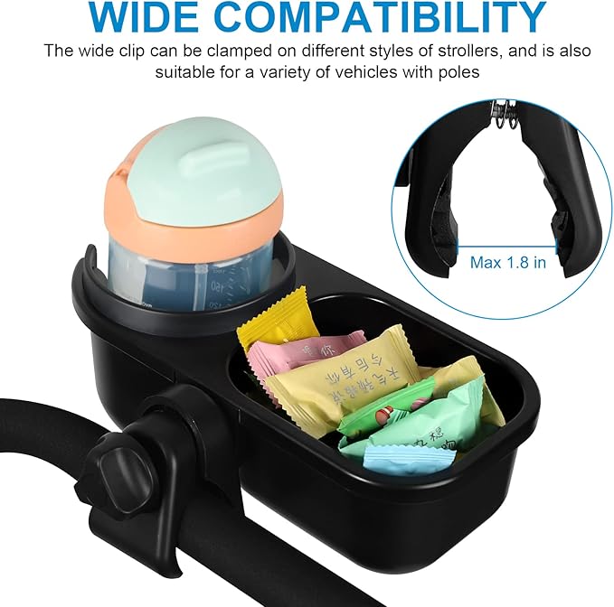 Accmor Stroller Cup Holder with Tray, Universal Cup Holder, Bike Bottle Holder, 360° Rotatable Large Caliber Drinks Holder for Stroller, Bike, Wheelchair, Walker