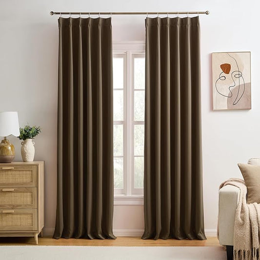 KEQIAOSUOCAI Chocolate Brown Blackout Curtains 92 Inches Long, Custom Made Pinch Pleated Memory Trained Window Curtain Panels Drapery for Bedroom Living Room, 40" W x 92" L, Set of 2
