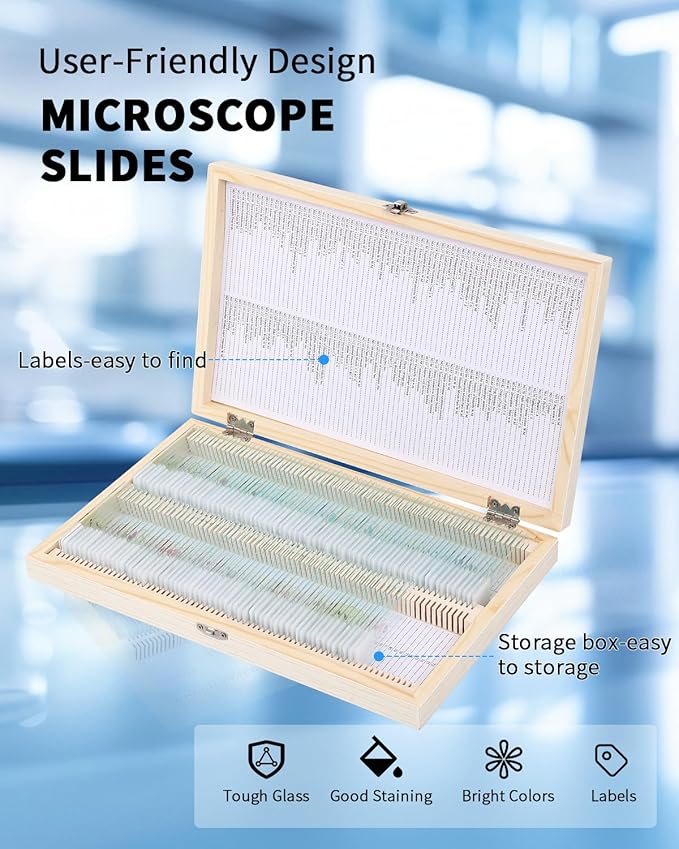 160-Pcs Microscope Slides with Specimens,Pre-Made Glass Slides with Specimens,Educational Microscope Slides and Covers for Young Scientists,Perfect for Biology Class and Experiments