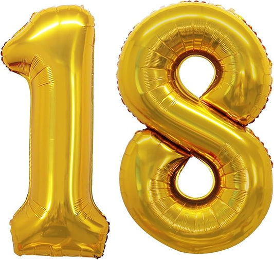 GOER Number 18 Balloons for 18th Birthday Sweet 18 Party Decorations,42 Inch Jumbo Foil Helium 81 Balloons for 81st Birthday Party Decoration (Gold)