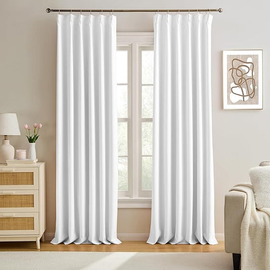 KEQIAOSUOCAI White Blackout Curtains 102 Inches Long, Custom Made Pinch Pleated Memory Trained Window Curtain Panels Drapery for Office Living Room, 40" W x 102" L, Set of 2