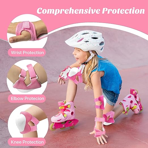 Knee Pads for Kids Knee Pads and Elbow Pads Toddler Protective Gear Set Kids Elbow Pads and Knee Pads for Girls Boys with Wrist Guards 3 in 1 for Skating Cycling Bike Rollerblading Scooter [Upgraded]