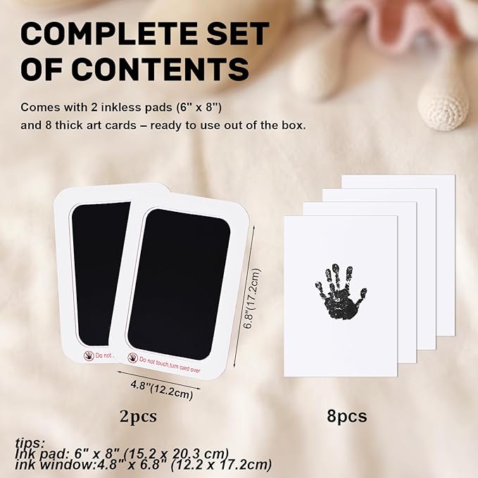 2-Pack Inkless Baby Hand and Footprint Kit with Mess-Free Ink Pad – Baby Safe Ink Pad for Hand, Foot & Paw Prints – Newborn Footprint & Paw Print Kit for Dogs and Cats – 16 Cards(Jet Black, Jumbo)