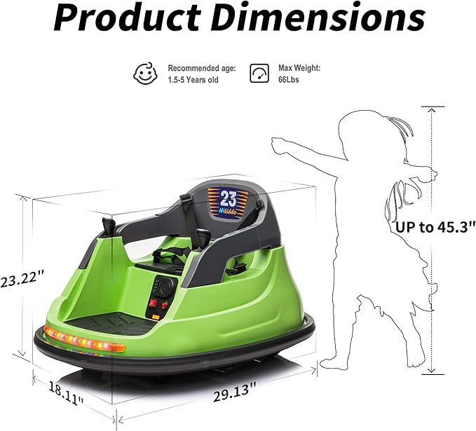 12V Kids Bumper Car, Electric Baby Bumper Car for Toddlers with Remote Control, 3 Speeds - Green