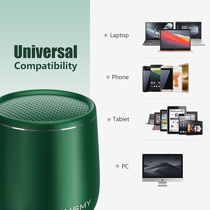 INSMY Small Bluetooth Speaker, Waterproof Mini Portable Wireless Speaker, Punchy Bass Rich Audio Stereo Pairing, Handheld Pocket Size for Hiking Biking Gift Laptop Tablet (Green)