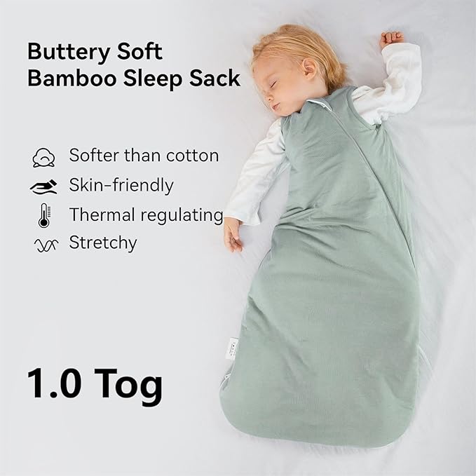 Rayon Made from Bamboo Sleep Sack 6-12 Months 1.0 Tog Ultra Soft Baby Wearable Blanket Toddler Sleeping Sack for Babies Unisex Girl Boy 2-Way Zipper Baby Sleeping Bag Breathable Lightweight Medium