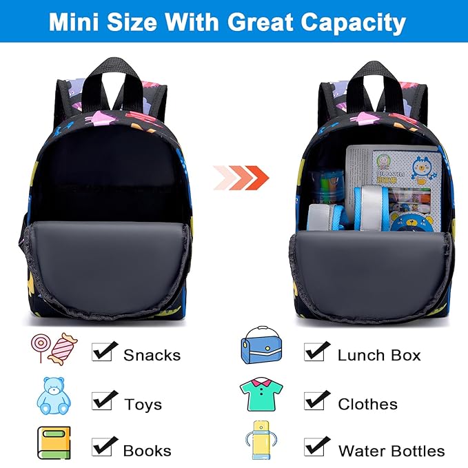 Accmor Toddler Backpack Leash with Anti Lost Wrist Link, Cute Mini Child Walking Harnesses Keep Kids Close Back Pack Rope Tether Rein for Baby Boys (Black/Dino)