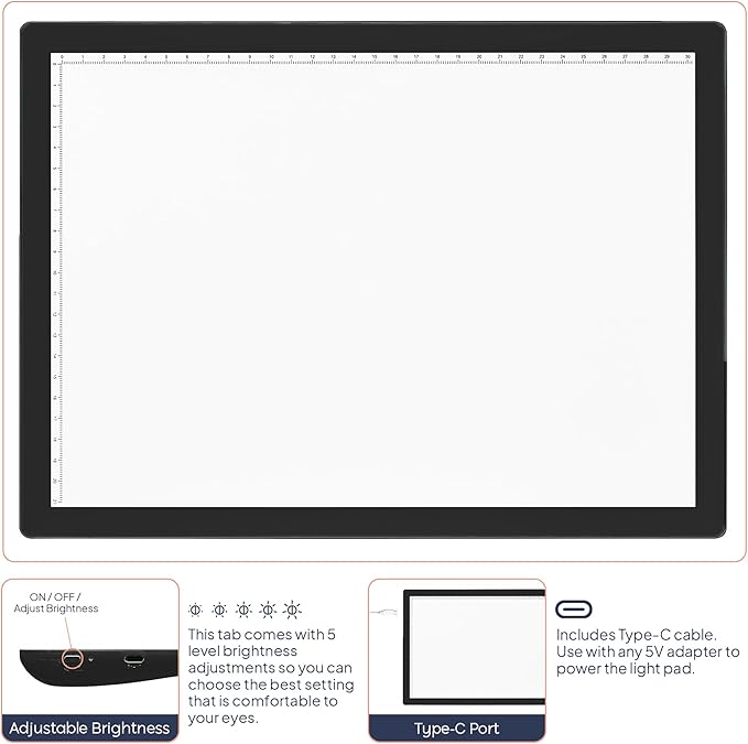 iVyne Corded A4 Light Pad for Diamond Painting & Art Projects – LED Light Board with Diamond Art Accessories – Ultra-Thin & Portable Diamond Dot Light Board, Perfect for Artists - Black