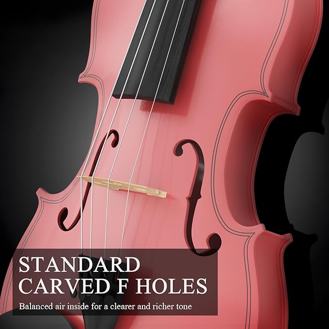 3/4 Beginner Violin Kit, Complete Violin Set with Case, Bow, Rosin, Pink