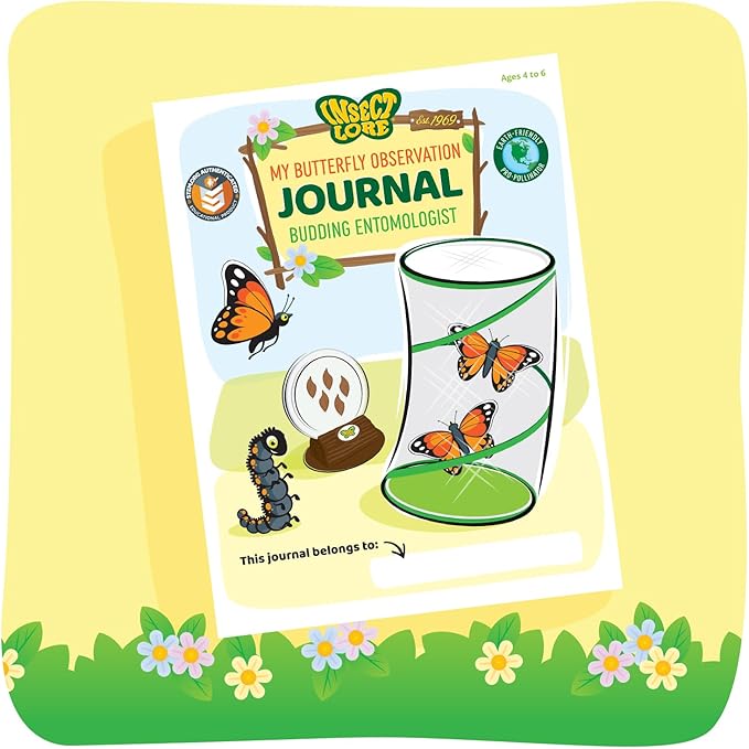 Insect Lore Butterfly Garden with Giant Birthday Card - 5 Live Baby Caterpillars, STEM Activity Journal, Habitat, Chrys-A-Lid Holder, Feeder - Raise and Release Painted Lady Butterflies