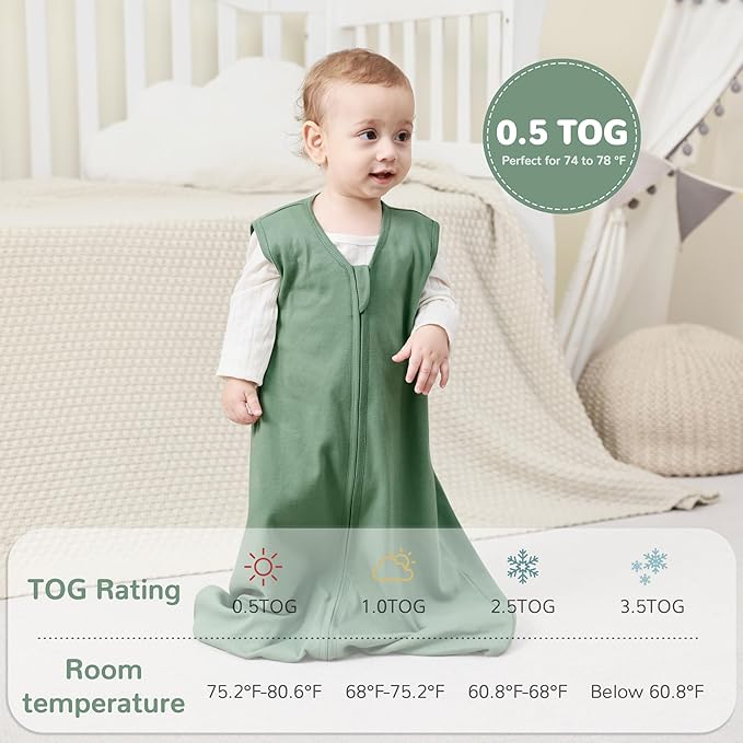 JELLYMONI Baby Sleep Sack 18-24 Months 100% Cotton Wearable Blanket, 0.5 TOG Soft Lightweight Toddler Sleeping Sack 3 Pack 2-Way Zipper Newborn Sleep Sacks