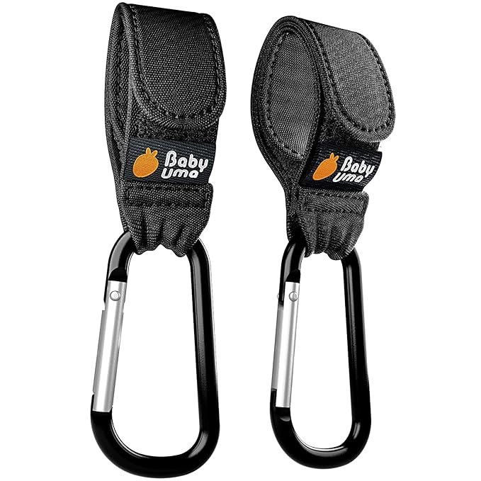Baby Uma Stroller Hooks for Bags (2 Pack) - Universal Stroller Clips and Hooks, Non-Slip with One-Hand Opening, 11 lb Weight Capacity, Baby Travel Essential