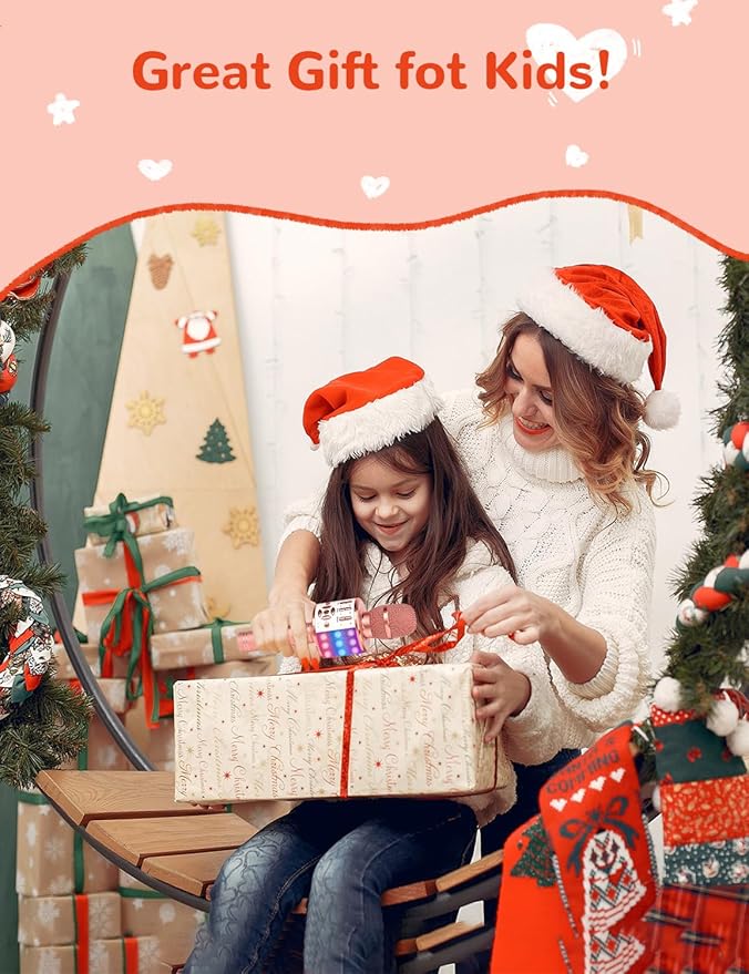 Amazmic Karaoke Microphone for Adults, Wireless Bluetooth Microphone for Singing Portable Karaoke Machine Handheld with LED Lights, Gift for Kids Adults Birthday Party, Home KTV(Rose Gold)