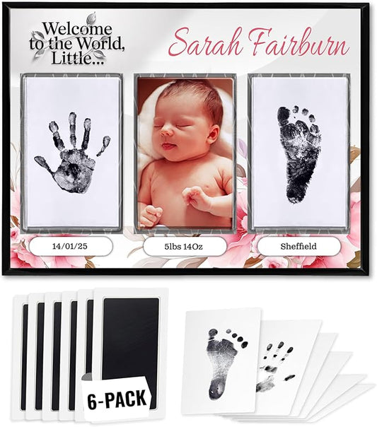 Inkless Hand and Footprint Kit, Baby Keepsake Plaque & Baby Shower Gifts - Ideal as Mom To Be Gift, Nursery Picture Frames, Clean Touch Hand and Footprint Kit (Style 1 - Design 2)