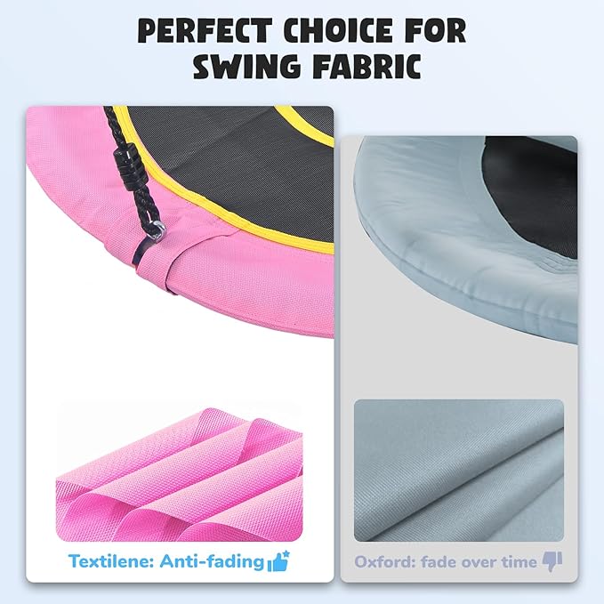 Hapfan 40" Saucer Tree Swing for Kids and Adults, Disc Round Swing for Kids Outdoor with Swivel, UV-Resistant Textilene Fabric, 700 lb Weight Capacity, 9.8 FT Hanging Straps, 2-Year Warranty(Pink)