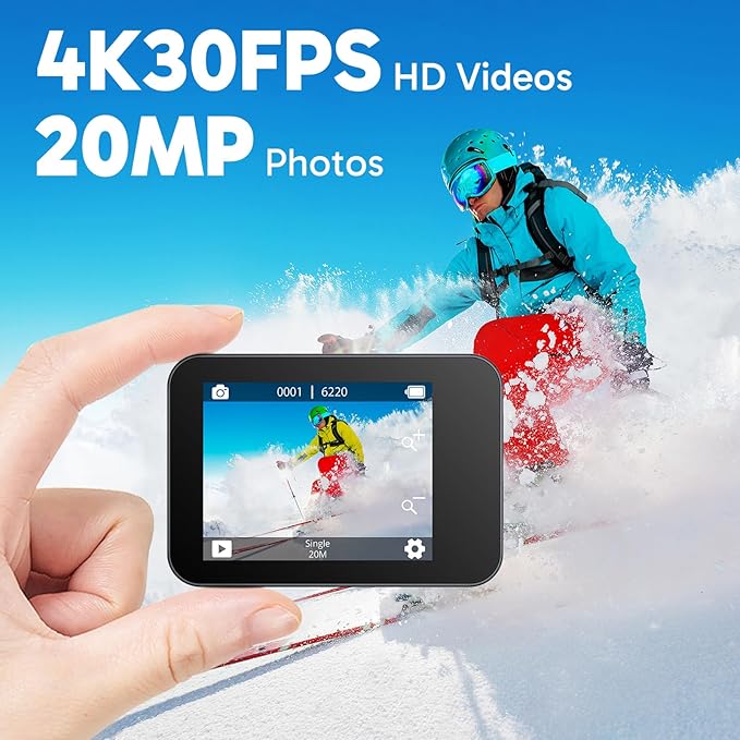 AKASO V50X Native 4K30fps WiFi Action Camera with EIS Touch Screen 4X Zoom 131 feet Waterproof Camera Support External Mic Remote Control (with Floating Hand Grip and Carry Bag)