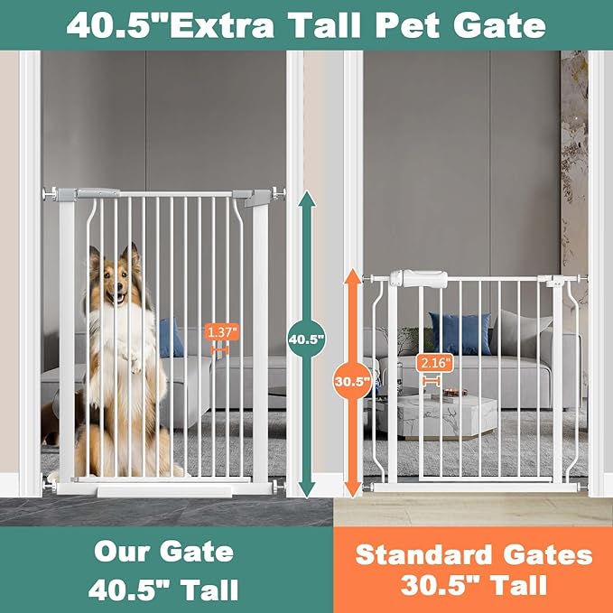 40.5" Extra Tall Baby Gate for Doorways, Extra Wide 60.3"-62.9" Large Dog Pet Gate for Stairs Indoor Outdoor Adjustable Safety Child Toddler Gate Metal Puppy Barrier Walk Throughs for Kids, White