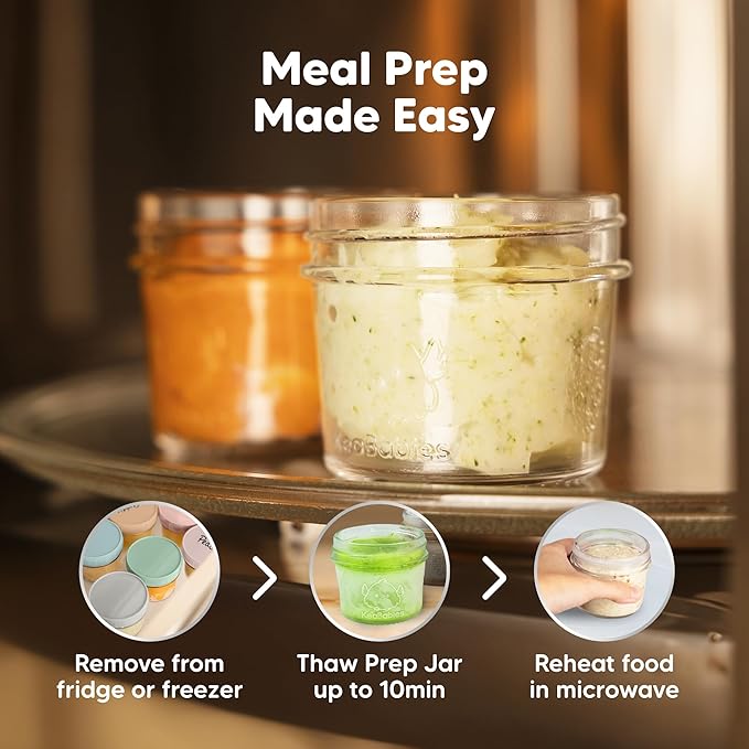 KeaBabies 12pk 4oz Glass Baby Food Containers with Lids - Leak-Proof, Microwavable Small Glass Jars, Baby Purees & Toddler Snack Storage Containers, BPA-Free, Dishwasher & Freezer Safe (Musk Dusk)