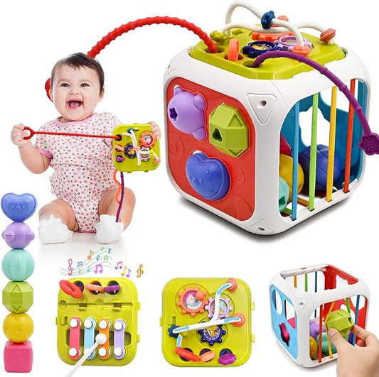 AiTuiTui Multifunction Baby Sensory Activity Cube Toys for 12 18 Months, Shape Sorter Early Learning Educational Interactive Toys for Toddlers 1 2 Year Old Boy Girl, 1st Birthday Gifts