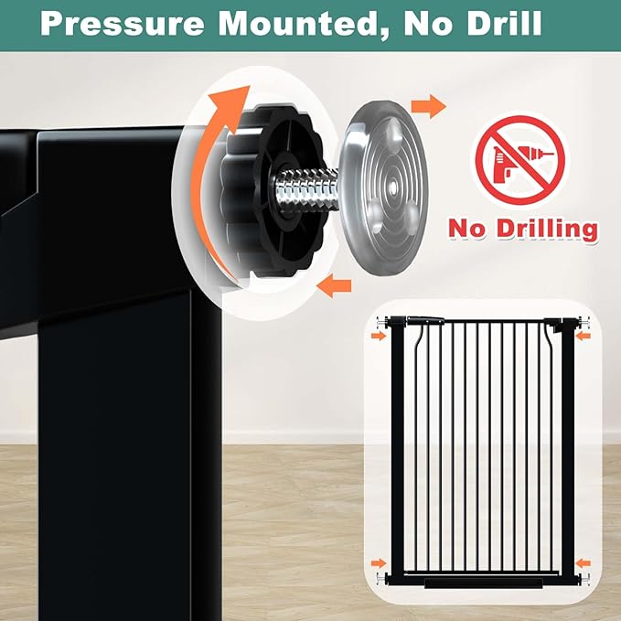 40.5" Extra Tall Baby Gate, 65.8"-68.5" Extra Wide Long Pet Gate, No Drill Large Dog Gates Indoor, Adjustable Tension Safety Child Gate Auto Close for Stairs Walk Thru Kid or Pet Black