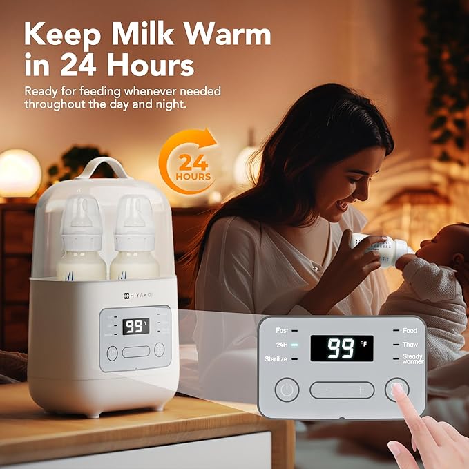Bottle Warmer, HIYAKOI Fast Baby Bottle Warmer for Breastmilk with Smart Temperature Control, Keep 24H, Sterili-zing, Heat Baby Food, Thaw, Double Bottle Warmer for All Bottles