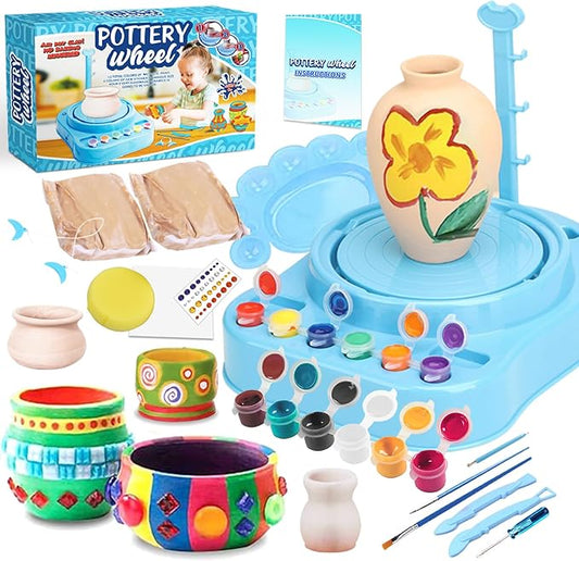 Insnug Mini Kids Pottery Wheel: Complete Painting Kit for Beginners with Modeling Clay and Sculpting Tools, Arts & Crafts Small Banding Wheel for Pottery, Tiny Pottery Wheel for Kids Age 8-12, 10-13