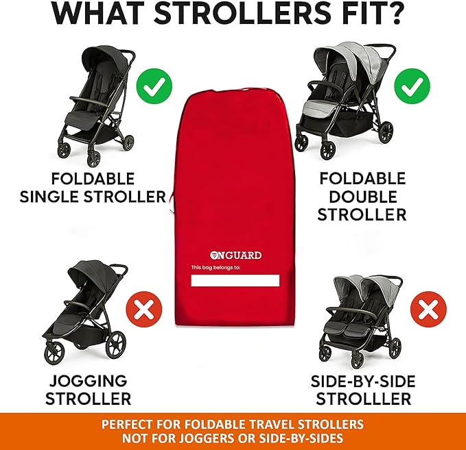 ONGUARD Waterproof Single and Double Stroller Bag for Airplane - Travel Stroller Cover for Air Travel and Storage - Gate Check Bag Backpack- Baby Airplane Essentials - Red