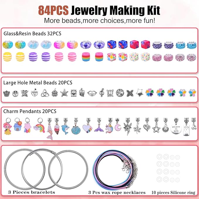 AIPRIDY Charm Bracelet Making Kit,Unicorn Mermaid Crafts Gifts Set Can Inspires Imagination and Creativity,Jewelry Making Kit Perfect Gifts for Girls 5-12 Years Old (84 Pieces)