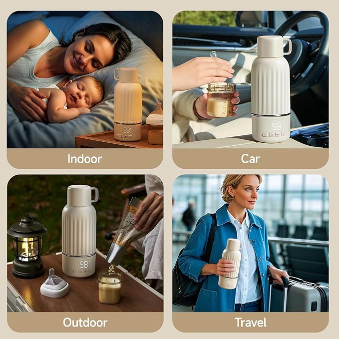 Snow Bear Portable Bottle Warmer for Travel, Fast Heating in 2.5 Mins for Breast Milk and Formula, 10200mAh Battery with LED Display, 17oz Large Capacity, Baby Bottle Warmer with Temperature Control