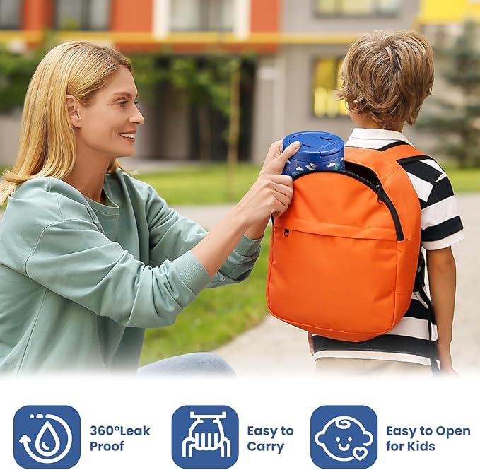 14oz Insulated Vacuum Food Jar with Buckle Lid,Soup Thermo for Hot Food Kids,Wide Mouth Leakproof Stainless Steel Lunch Container with Spoon-Dinosaur