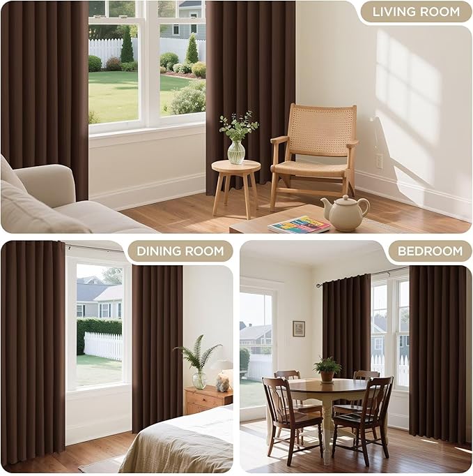 Joydeco Blackout Curtains 108 Inches Long, Thermal Insulated Black Out Curtains 2 Panels Set, Room Darkening Drapes for Living Room Window Rod Pocket Back Tab (W52 x L108 Inch, Brown)