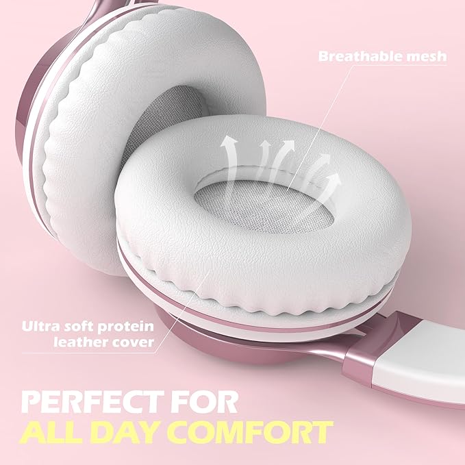 AILIHEN C8 Girls Headphones, On-Ear Headphones Wired with Microphone and Volume Control Foldable Corded Stereo 3.5mm Headset for Girls School Chromebook Laptop Computer PC Tablets Travel (Rose Gold)