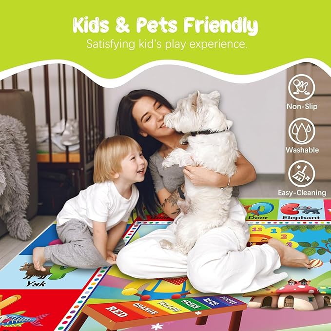 ABC Rug for Kids Room, ABC Mats for Floor Toddlers, Alphabet Play Mat Elementary Preschool Kid's Rugs wtih ABC, Numbers, Animals - (59X39.4 Inches)