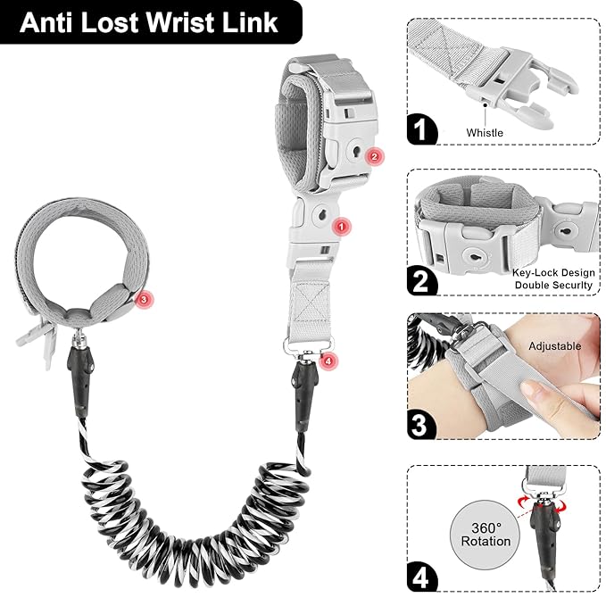 Accmor Toddler Waist Leash Belt, Reflective Baby Anti Lost Wrist Link, Kids Walking Harnesses Children Wristband Tether Leashes with Lock for Boys Girls Ages 1-4 to Outdoor Travel (Black)