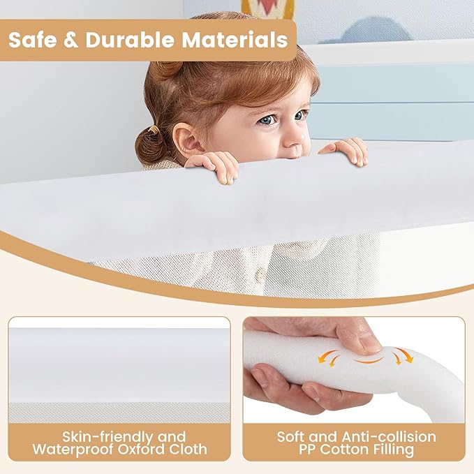 HONEY JOY Bed Rail for Toddlers, Extra Long, Foldable Portable Swing Down Safety Bed Guard Rail, Toddler Bed Rails for Crib, King Queen Full Twin Size Bed Mattress (White, 1 Pack, 71 Inch)